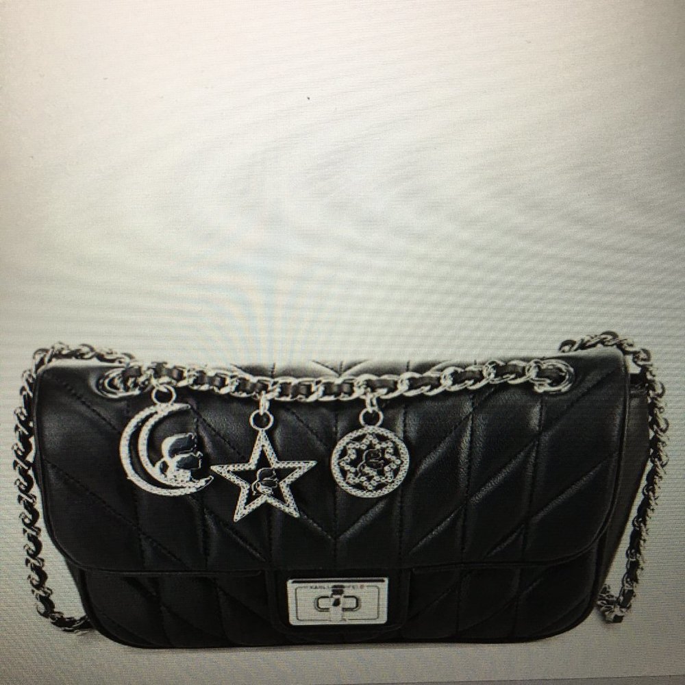 Karl Lagerfeld Leather Sun Moon Stars Black Crossbody Purse - Last ONE New